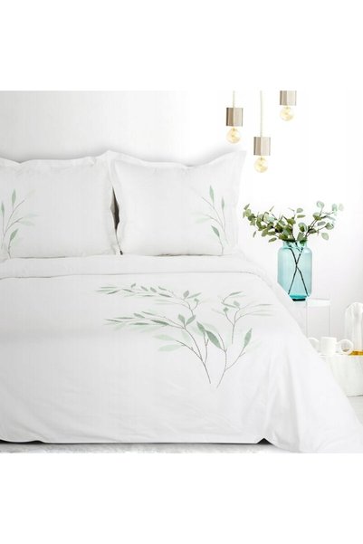 Eurofirany Set de lenjerie de pat din satin brodat 220 X 200 CM Alb