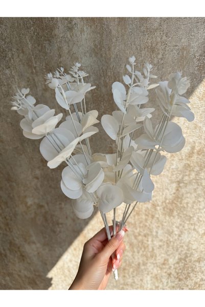 Happyland Yapay Çiçek Beyaz Okaliptus Demeti Kısa 50 cm Doğal Görünümlü Dekor...