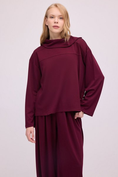 Touché Privé Asymmetric Collar Knitted Blouse Pants Set