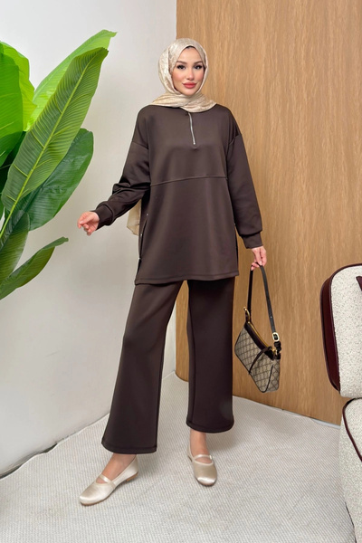 Mihran Butik Scubaflex Comfort Flexible Textured Zipper Detailed Women's Hijab Set