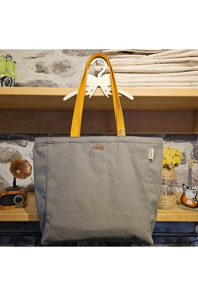 Pikkuva Orange Handle Zippered Light Khaki No Sugar Canvas Tote Bag