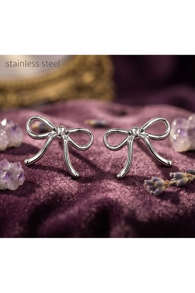 stainless steell Silver White Color Bow Model Steel Earrings