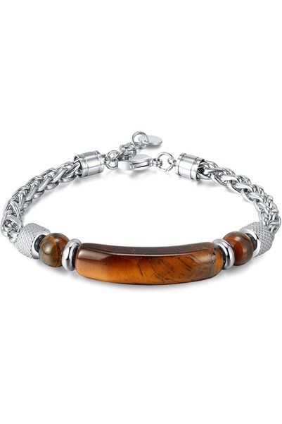 GENERAL Men's Tiger's - Eye - Stone and Stainless - Steel Bracelet for man- N...
