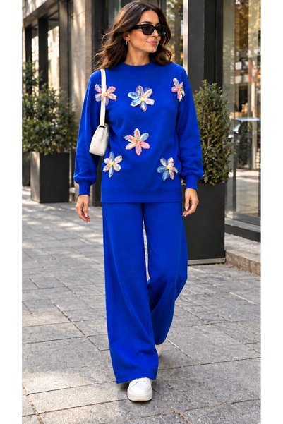 ÇILDIR ÖRME Design Organza Floral Knitted Knitwear Double Set