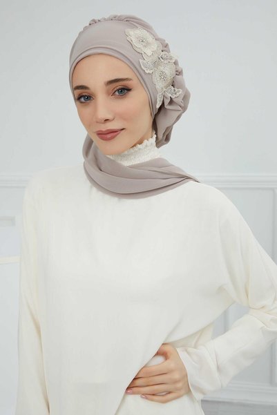 METKAR Chiffon Ready-To-Wear Turban with Side Ruffles and Floral Accessories,...