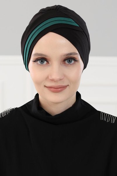 METKAR Double Color Combed Cotton Bonnet, B-23 Black - Green