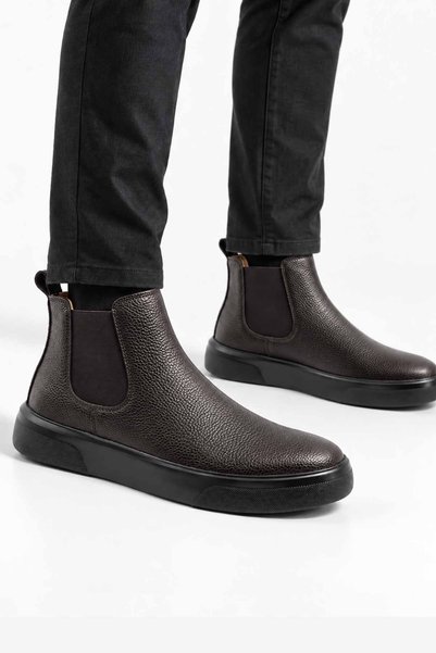 Lufian Men's Genuine Leather Chelsea Boots, Brown, with Elastic, Casual Class...