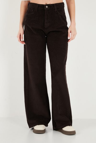 Lela Fitilli Kadife Dokulu Bol Paça Wide Leg Pantolon Kadın PANTOLON 668YP5682