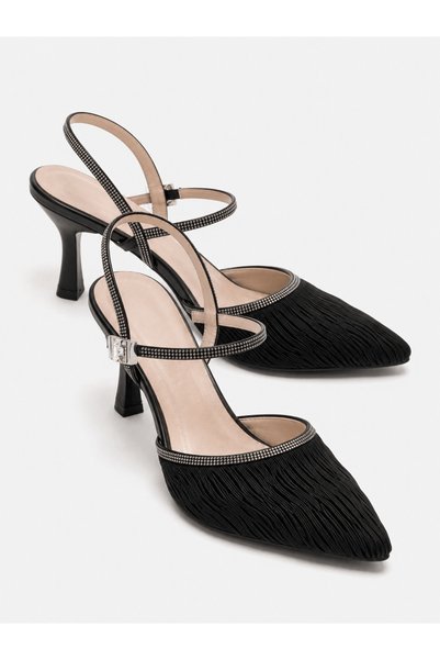 Hepsi Moda Glittery Ankle-Adjustable Heeled Shoes - Black