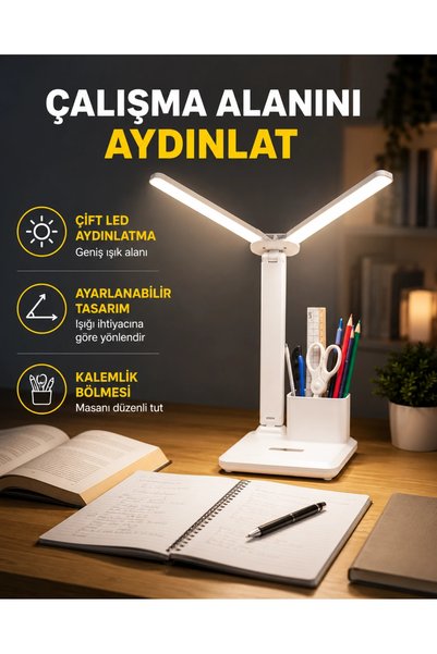 plentiful مصباح مكتبي LED قابل للتعتيم من Plentiful – مع حامل أقلام وحامل هات...