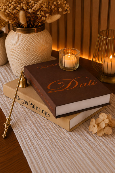 ROSA RAİN Set of 2 Decorative Book Boxes Dali & Degas Brown Beige Living Room and Console Decoration