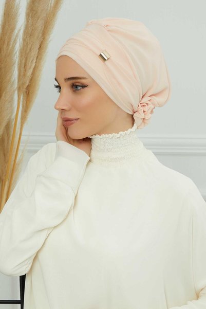 METKAR Chiffon Ready-To-Wear Turban with Accessories, Ht-95S, Ht-95S Beige