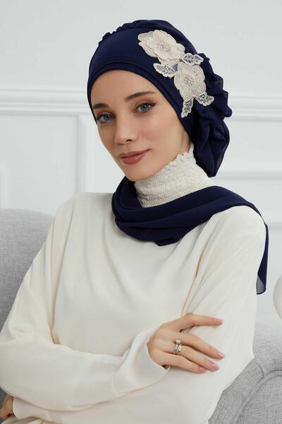 METKAR Chiffon Ready-To-Wear Turban with Side Ruffles and Floral Accessories,...