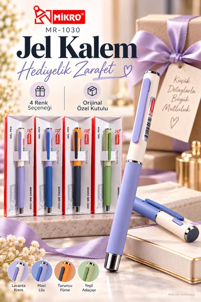 Mikro MNB - Kapaklı Jel Kalem Roller Kalem Hediyelik İmza Kalemi Pastel Renkli Özel Kutulu