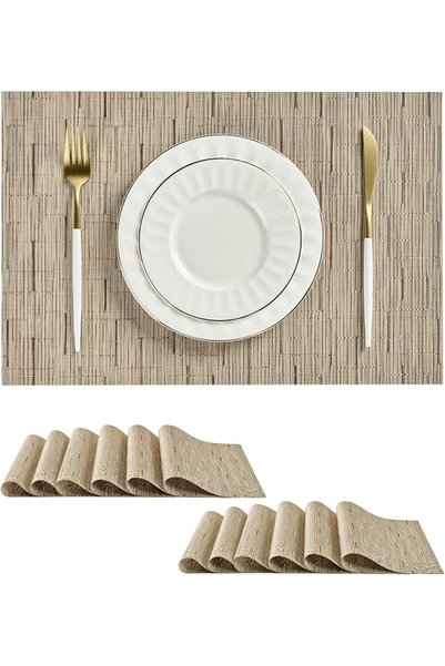 GENERAL Leetaltree Linen Grey Placemats Set of 4 - Heat Resistant Non-Slip Pl...