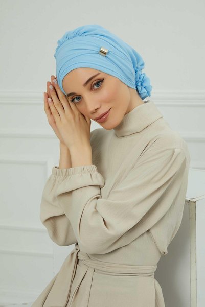 METKAR Chiffon Ready-To-Wear Turban with Accessories, Ht-95S, Ht-95S Baby Blue
