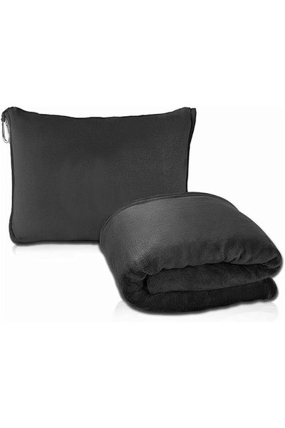 GENERAL Travel Blanket and Pillow Set, Soft Fleece, Foldable with Carabiner C...