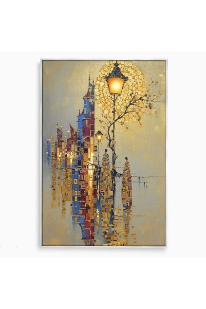 Luxcanva Tablou Canvas Felinarul Viselor 40x60 cm cu Rama Argintiu Oras Luna ...