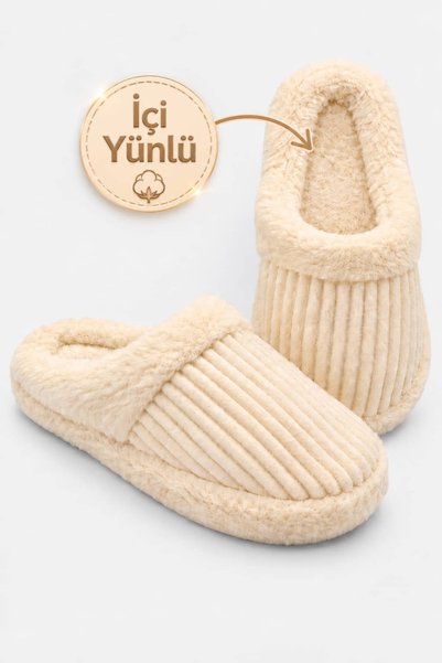 Women's Winter Home Slippers with Fur Inside, Plush Soft Sole, Corduroy Warm Slippers