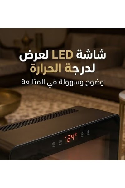 REFURA Electric Fireplace Fan Heater 1500W with Realistic Flame Effect, Wall-Mounted or Floor Stand, LED Temperature Display, Smart Touch Control Panel, Overheating Protection, Black RE-805