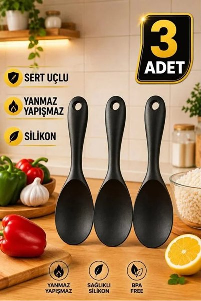 TUMU LIFE 3 Adet Ultra Sert Uçlu Silikon Pilav Kaşığı Yüksek Isıya Dayanıklı ...