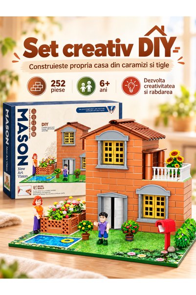 OEM Set Construcție Casă DIY cu Cărămizi și Țigle, 252 Piese, Jucărie Educati...