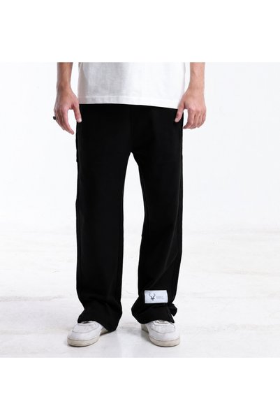 Adax Men's Oversized Wide Leg Pants with Elastic Waist - Black