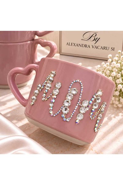 by Alexandra Vacarusi Cana roz maner inima 300 ml personalizata cu cristale