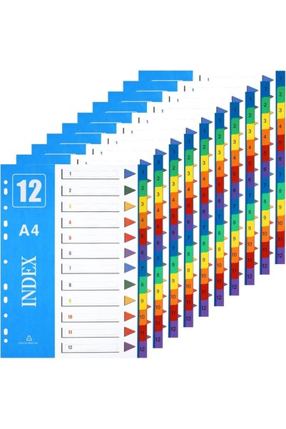 Type-C Set de 10 separatoare/indici multicolor A4 cu 12 file, perforate cu 11...