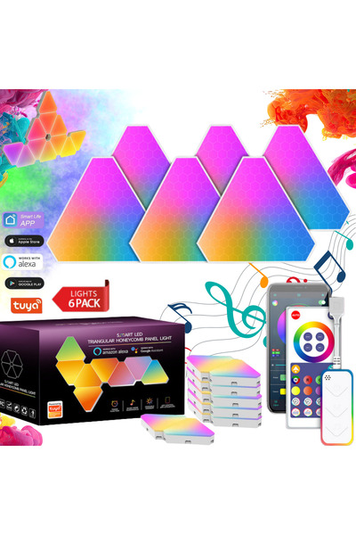 Qova RGBIC Smart Triangular LED Panel Kit, Set of 6, Qova®, App + Remote Cont...