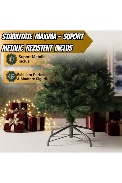 OEM Infiniteea ™️   Brad artificial de Crăciun, 210 cm, Aspect 3D realist, Ramuri bogate și flexibile, Material PVC premium ignifug, Suport metalic stabil inclus, Perfect pentru decor festiv și sărbători.