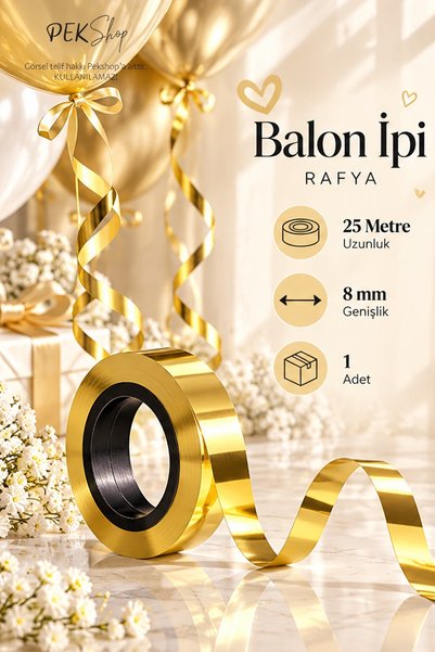 PEKSHOP Gold Rafya Balon İpi - 25 Metre - 1 Adet
