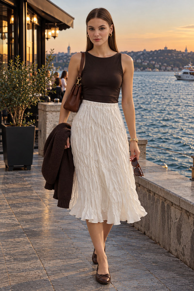 MAK PLEAT Beli Lastikli Kraş Etek