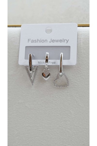 Jerie Triangle and Heart Figure 3-Piece Earring Set