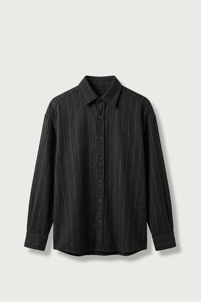 ablukaonline Erkek Oversize Çizgili Pamuklu Gömlek Siyah