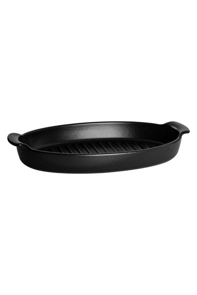 Emile Henry BBQ fish grill pan, ceramics, 42.5x25cm/2.4L, Truffle -