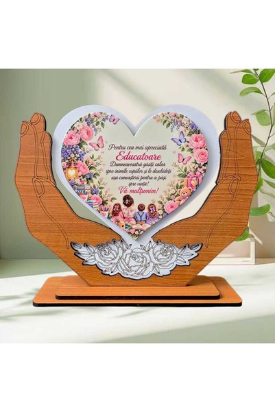 OEM Cadou pentru Educatoare – Decor Inimă cu Palme și Mesaj, 20x14 cm