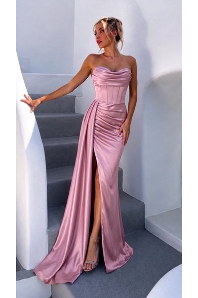 DRESSIFY WOMEN’S FASHION Γυναικείο μακρύ σατέν φόρεμα με σκίσιμο