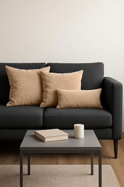 Gauze Fabric Design Velvet Series Beige Throw Pillow, Pillowcase