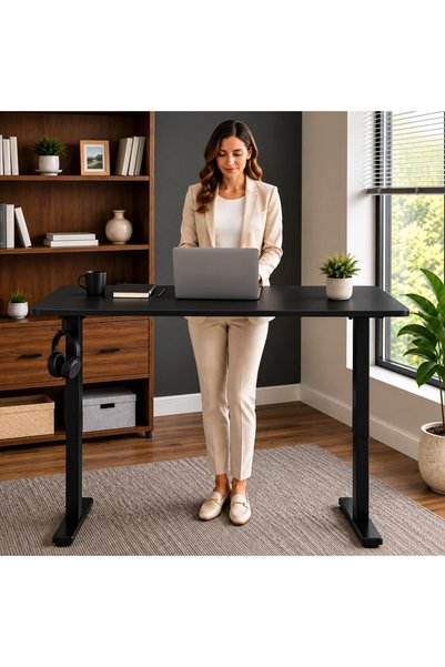 Selgot Birou electric 140x60cm, reglabil pe înălțime 72-118cm, negru
