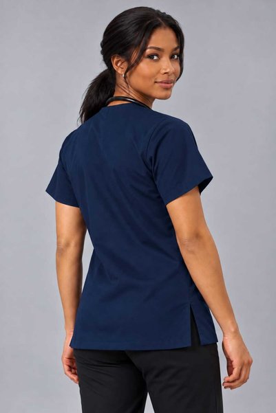 EMİR MEDİKAL (E-Flex) Navy Blue Lycra Women's Single Top Non-Ironing Nurse and Doctor Uniform Scrubs Hospital Uniform