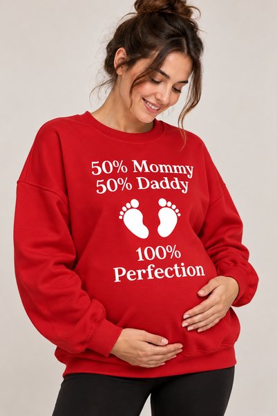 ArtYus Mommy Daddy Perfection Written Baby Footprint Printed Maternity Oversi...