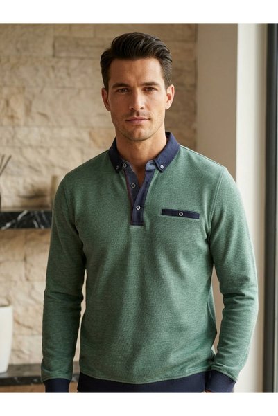 Erkek Polo Yaka Cepli Sweatshirt