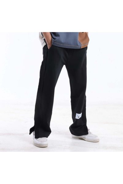 Adax Men's Oversized Wide Leg Pants with Elastic Waist - Black