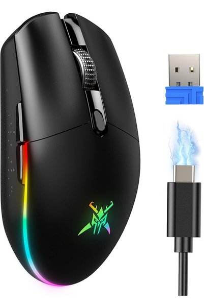 TECKNET ماوس ألعاب لاسلكي - 8000 نقطة في البوصة، إضاءة خلفية RGB، 6 أزرار قاب...