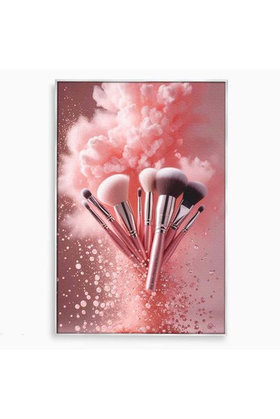 Luxcanva Tablou Canvas Explozie De Pensule 100x150 cm cu Rama Argintiu Roz Ma...