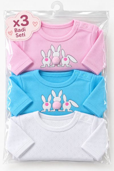 Babyhola 3-Piece Baby Bodysuit Set, 100% Cotton, Long Sleeves, Snap Fasteners