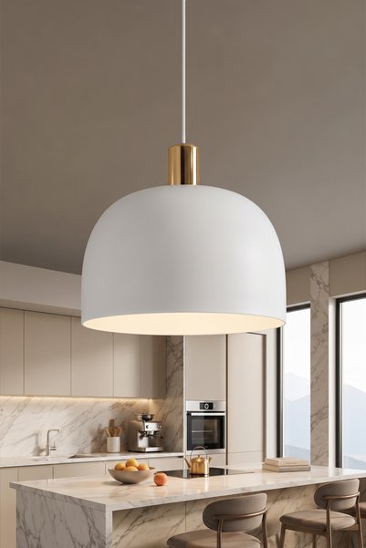 Marrien Lena Modern Gold Detaylı Beyaz Metal Sarkıt (25 cm) Yemek Masası Üstü...