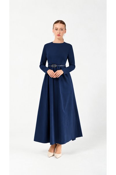 Hatun Atila Rochie din poplin cu mâneci lungi, bleumarin - 2988