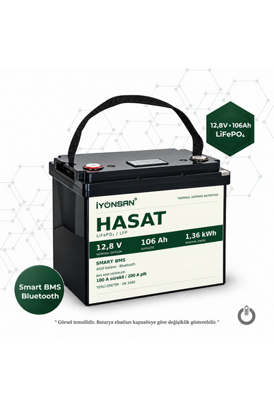 PİLZENPLUS İYONSAN HASAT 12,8V 106Ah LiFePO4 Tarım Bataryası Smart BMS Bluetooth IYN-HST-LFP-12106-ABS
